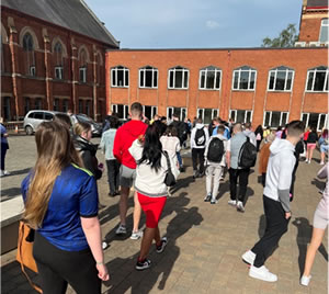 Students making their way into St Mary's for Easter school 