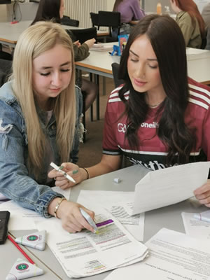 Student getting help from one of the St Mary's student abassadors who worked with the teachers taking the classes.