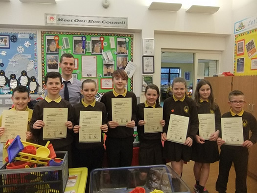 Primary 7 pupils with Patrick Gallagher 