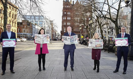 Young News Readers Project - Pictured are Michael Hall (Ernst & Young), Karen Hoey (CBI), Prof Peter Finn (St Mary's), Annette Kelly (Little Penny Thoughts) and Terry Robb (Ulster Bank)