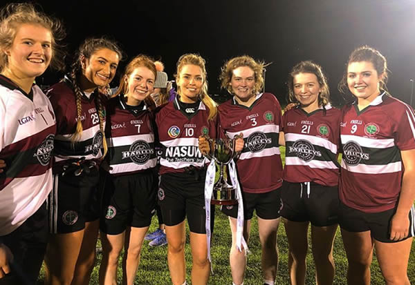 Some of the winning ladies gaelic football team with the Gourmet Food Parlour Moynihan Cup