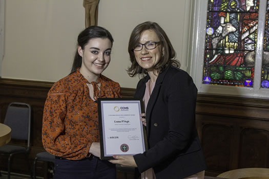 Winner of the CCMS Student Award - Emma McHugh presented by Mairead Harvey (Senior Education Advisor)