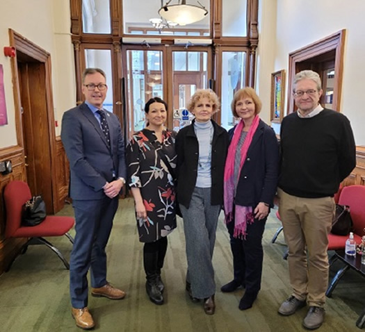 Professor Magdalena Olpińska-Szkiełko (Dean, Faculty of Applied Linguistics), Professor Ewa Żebrowska (Vice-Dean for Research, Faculty of Applied Linguistics) and Dr Ilona Banasiak (Faculty of Applied Linguistics) with St Mary's International Officer, Dr Gerard McCann and Marketing Manager, John Brolly