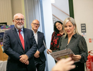 Michelle O'Neill with Professor Peter Finn during classes in the college