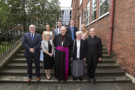 Bishop Anthony Farquhar, pictured with Commencement Speaker, Mrs Carol McCann (Principal of St Dominic’s Grammar School for Girls), Sr Lucina Montague (governing body member), as well as the College Principal, Professor Peter Finn and the Director of the Liberal Arts Programme, Rev Fr Feidhlimidh Magennis