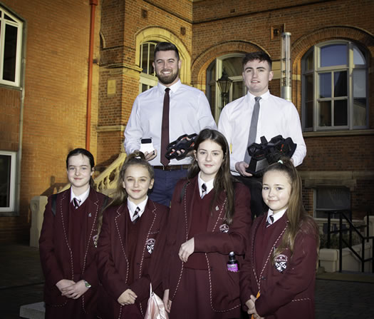 Technology and Design students, Matthew Larkin and Lukas Arkinson with some of the Year 8 students from St Dominic's Grammar School who took part in their organised STEM event