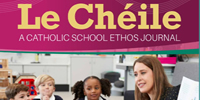 Le Chéile - A catholic school ethos journal - issue 31 2013 front page.  Showing a teacher sitting on a rainbow rug with some primary school boys and girls with a story book in her hand.