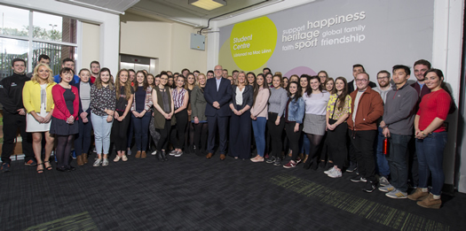 St Mary's students with Professor Peter Finn (Principal) at breakfast reception celebrating student life within the college.